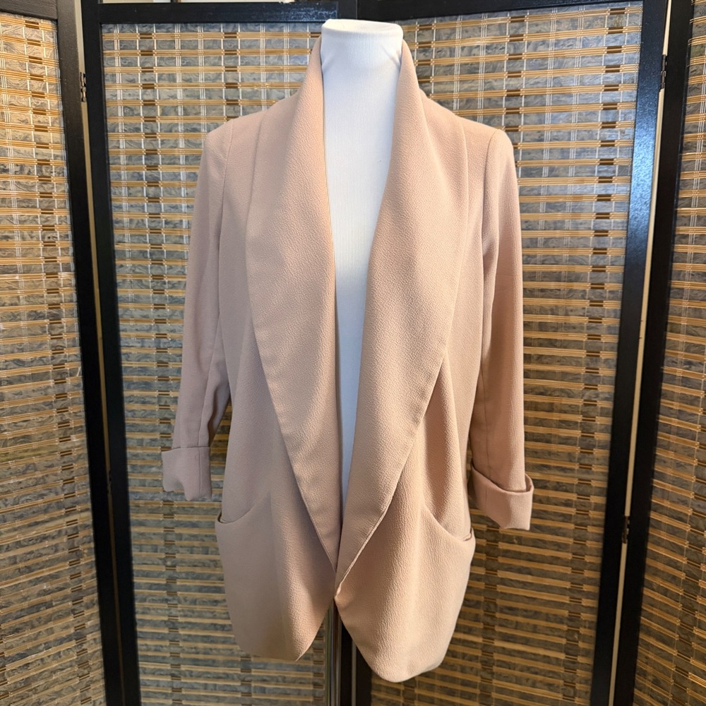 Wilfred Chevalier Blazer Women 8 Pink Draped Open Front Crepe Professional Chic